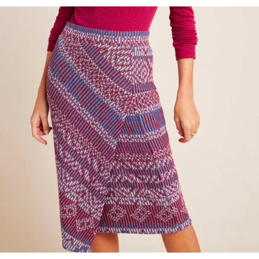 Maeve Anthropologie Knit Skirt Geometric Print Pencil Career Casual Size S